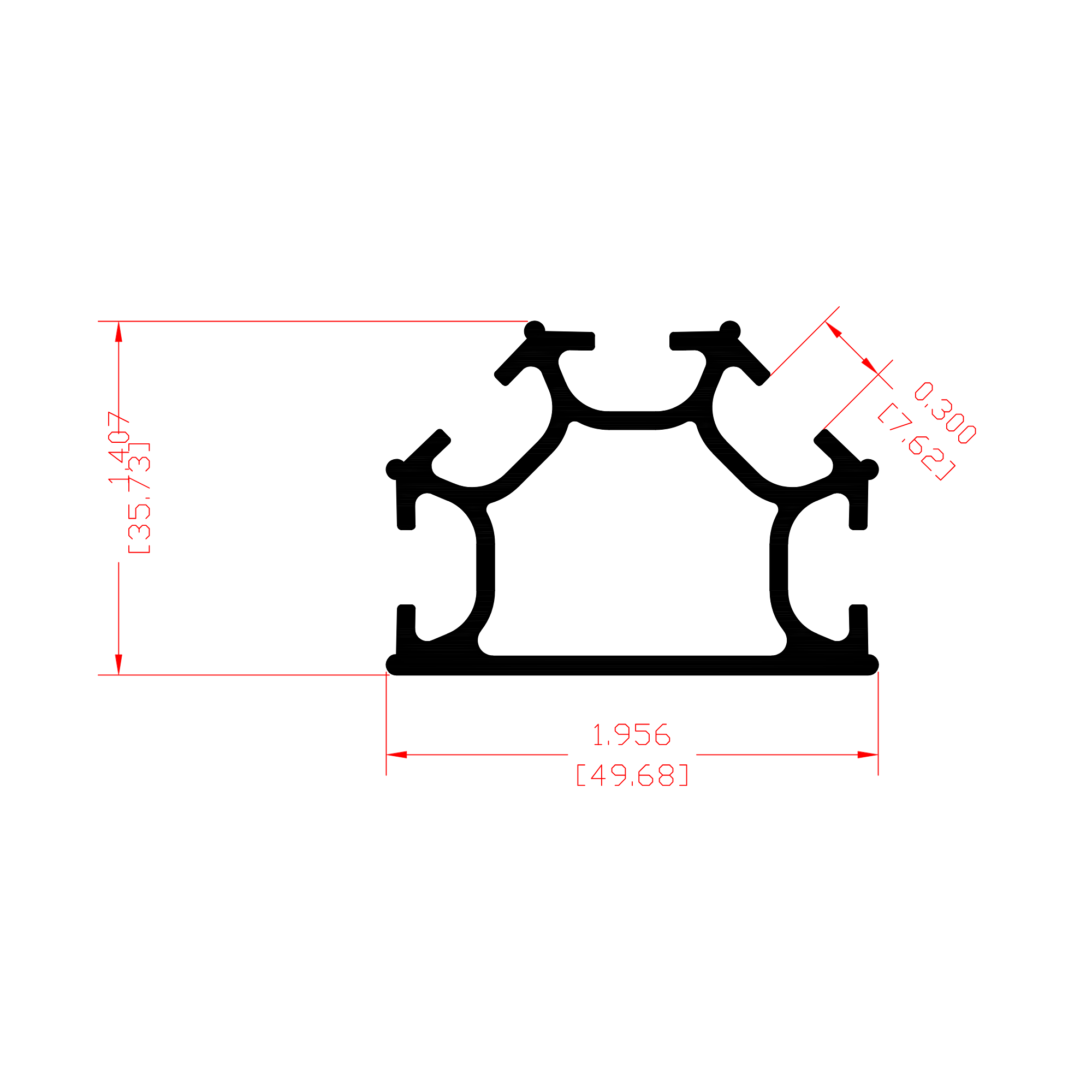 Perfil Poste Vertical de Aluminio para Sistemas Modulares de Stands (Ranuras a 180°, 90° y 45°)