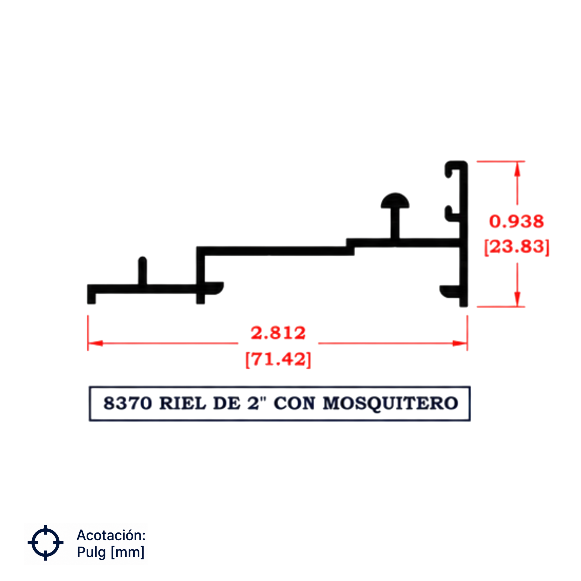 8370 | RIEL CON GUIA PARA MOSQUITERO SERIE DE 2"