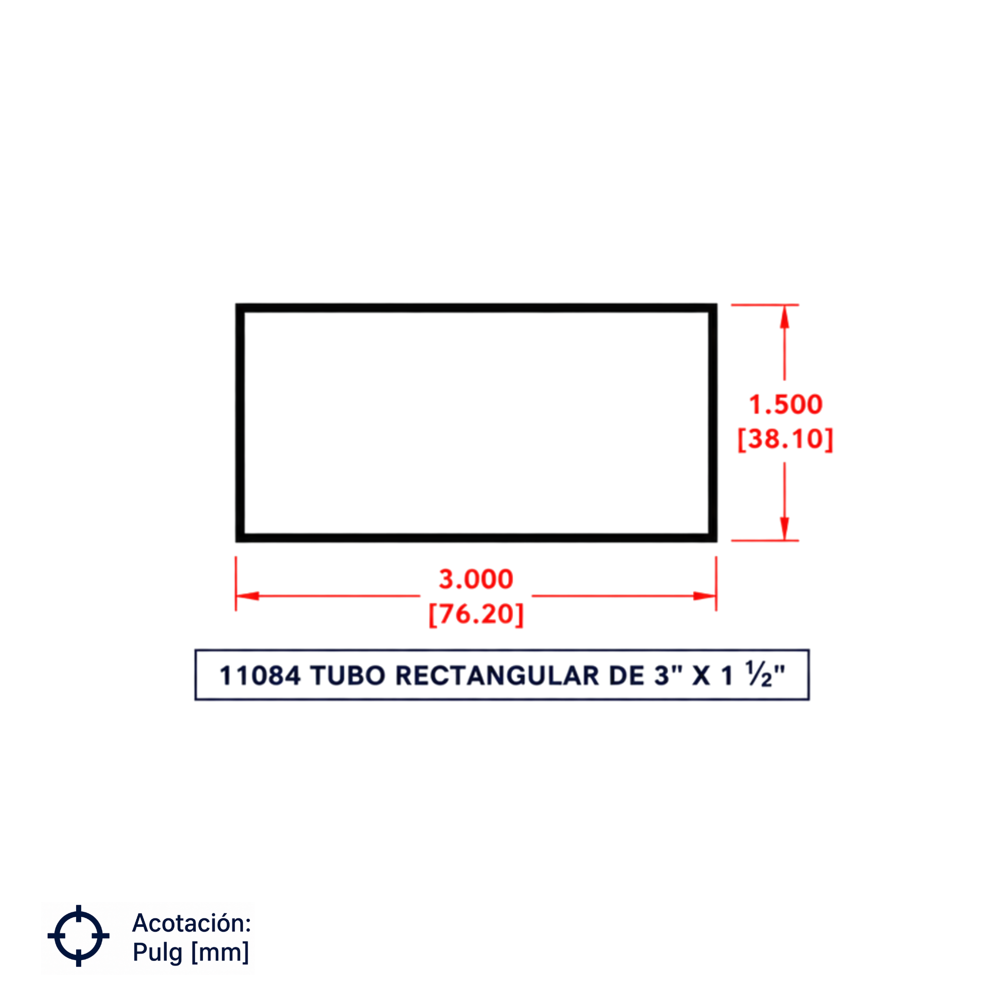 11084 | Tubo Rectangular de 3" x 1 1/2"