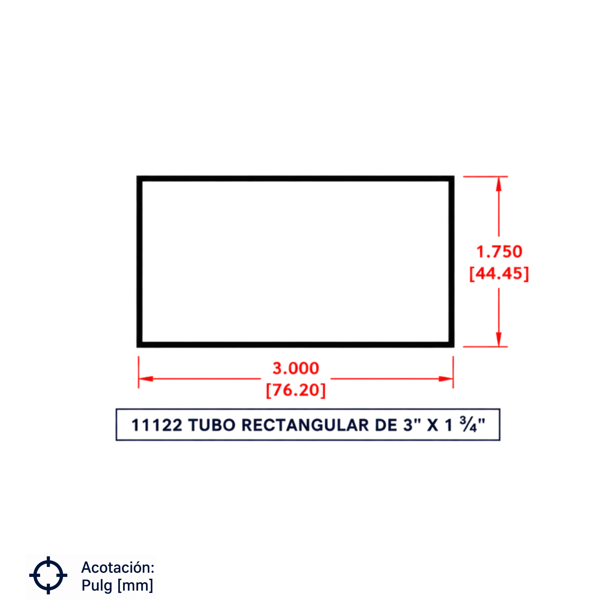 11122 | Tubo Rectangular de 3" x 1 3/4"
