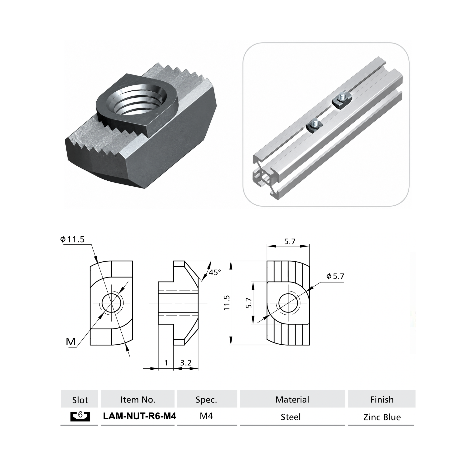Tuerca Martillo para Perfiles Estructurales – Modelo LAM-NUT-R6-M4