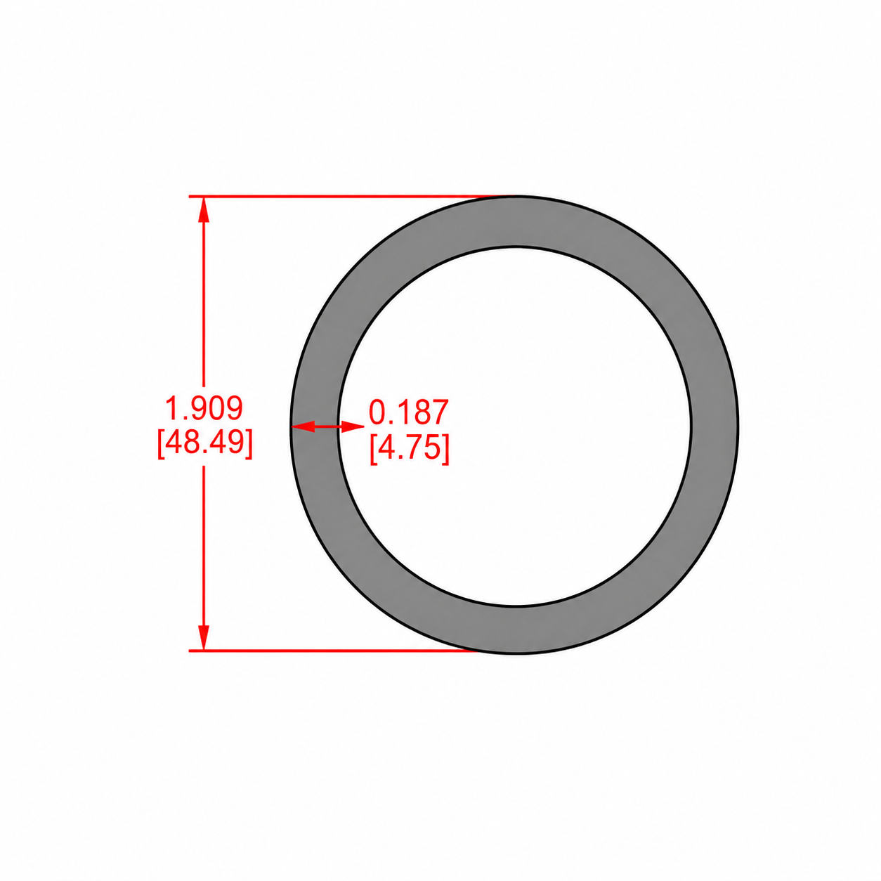 Tubo Redondo de Aluminio 1.909" × 0.187" (48.49 × 4.75 mm)