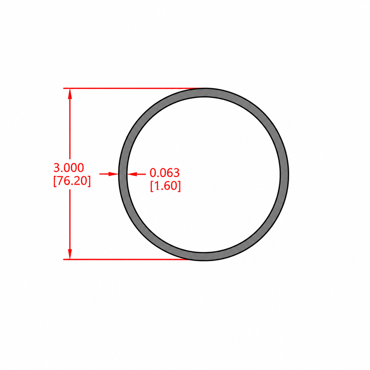 Tubo Redondo de Aluminio 3" × 0.063" (76.20 × 1.60 mm)